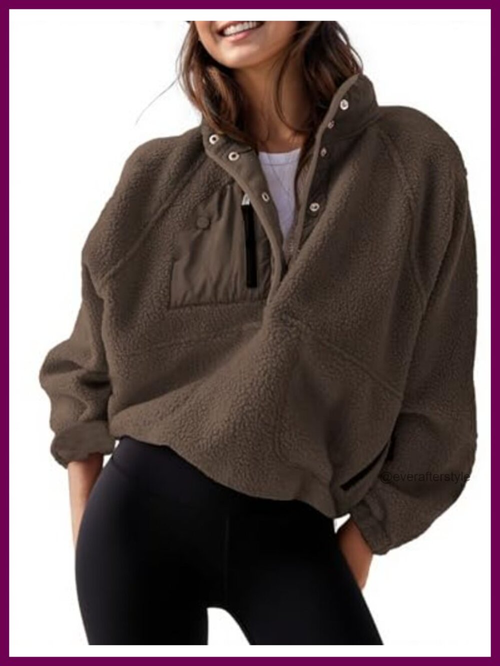 Women's Cropped Fuzzy Fleece Pullover Jacket Snap Button Pockets Fall Winter